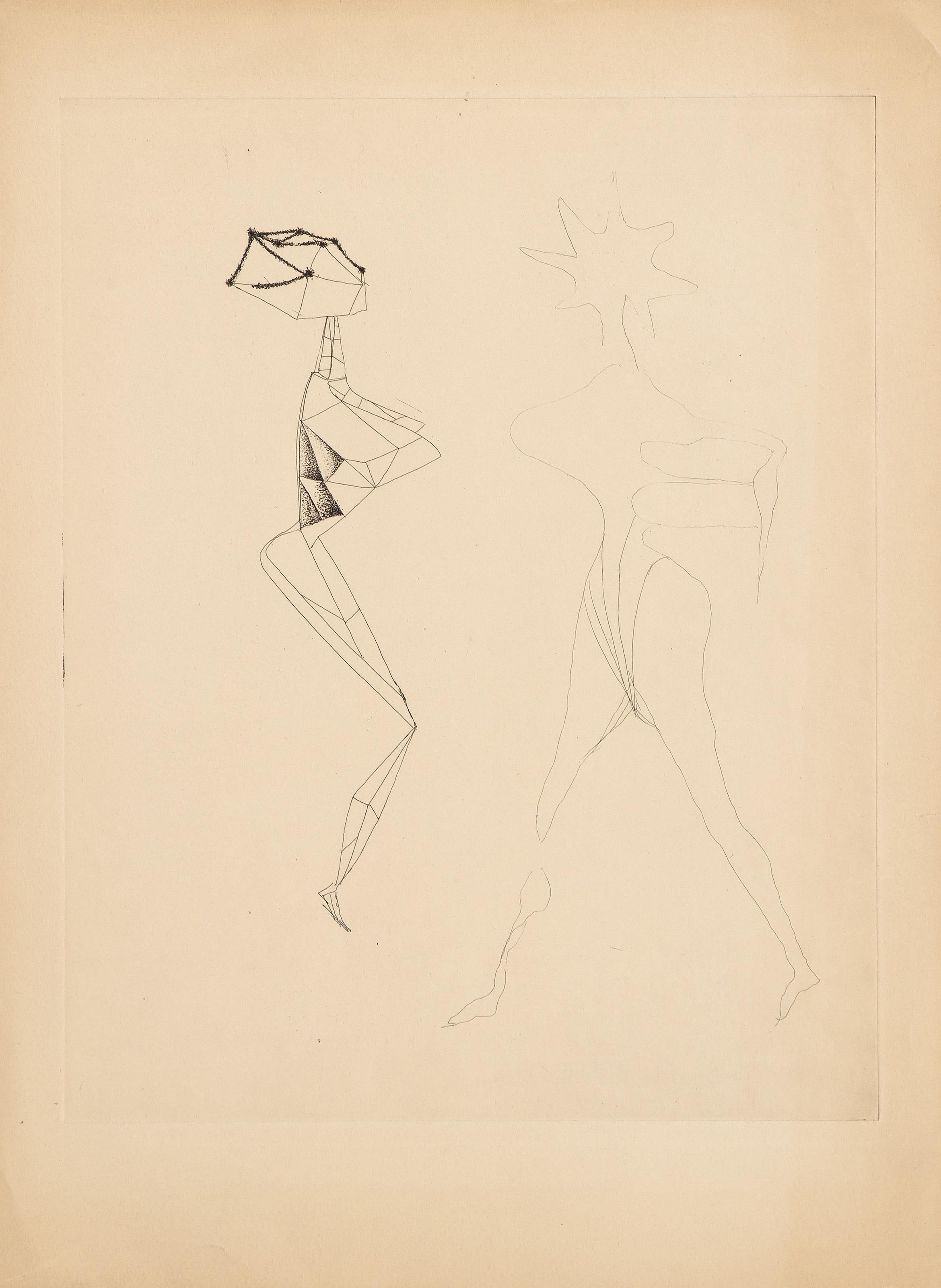  Jacques Herold (1910 - 1987) -  Geometrische Figuren, Jahr: 1945, Medium: Radierung auf Pur Fil Marais, Bildformat: 10 x 7 inches, Format: 15 x 11 in. (38.1 x 27.94 cm), Beschreibung: Aus der Sammlung des verstorbenen Larry Saphire.