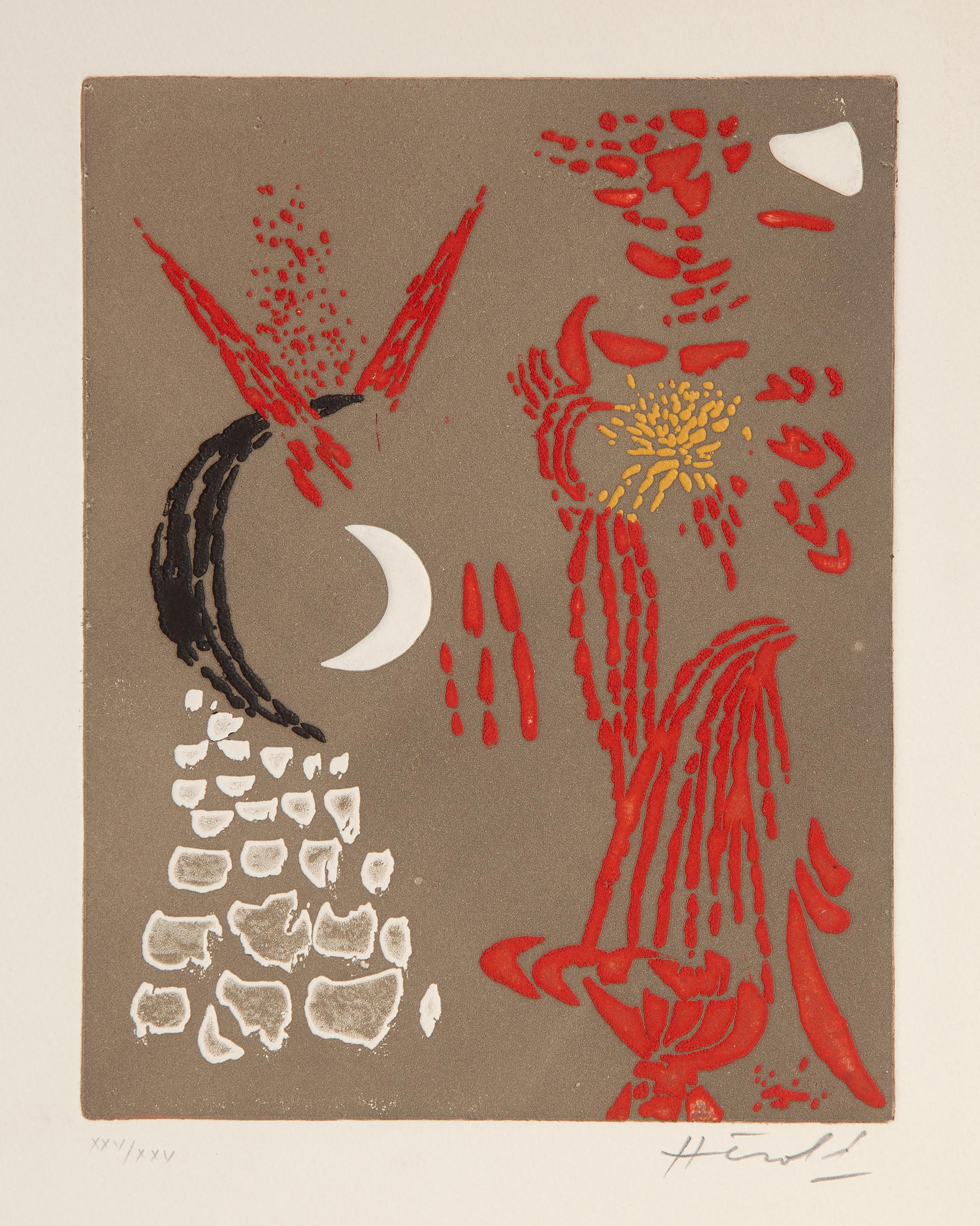  Jacques Herold (1910 - 1987) -  L'extreme Occidentale, Year: circa 1947, Medium: Etching and Aquatint on Arches, signed and numbered in pencil, Edition: XXV/XXV, Image Size: 8.5 x 6.5 inches, Size: 12.75 x 9.75 in. (32.39 x 24.77 cm), Description: