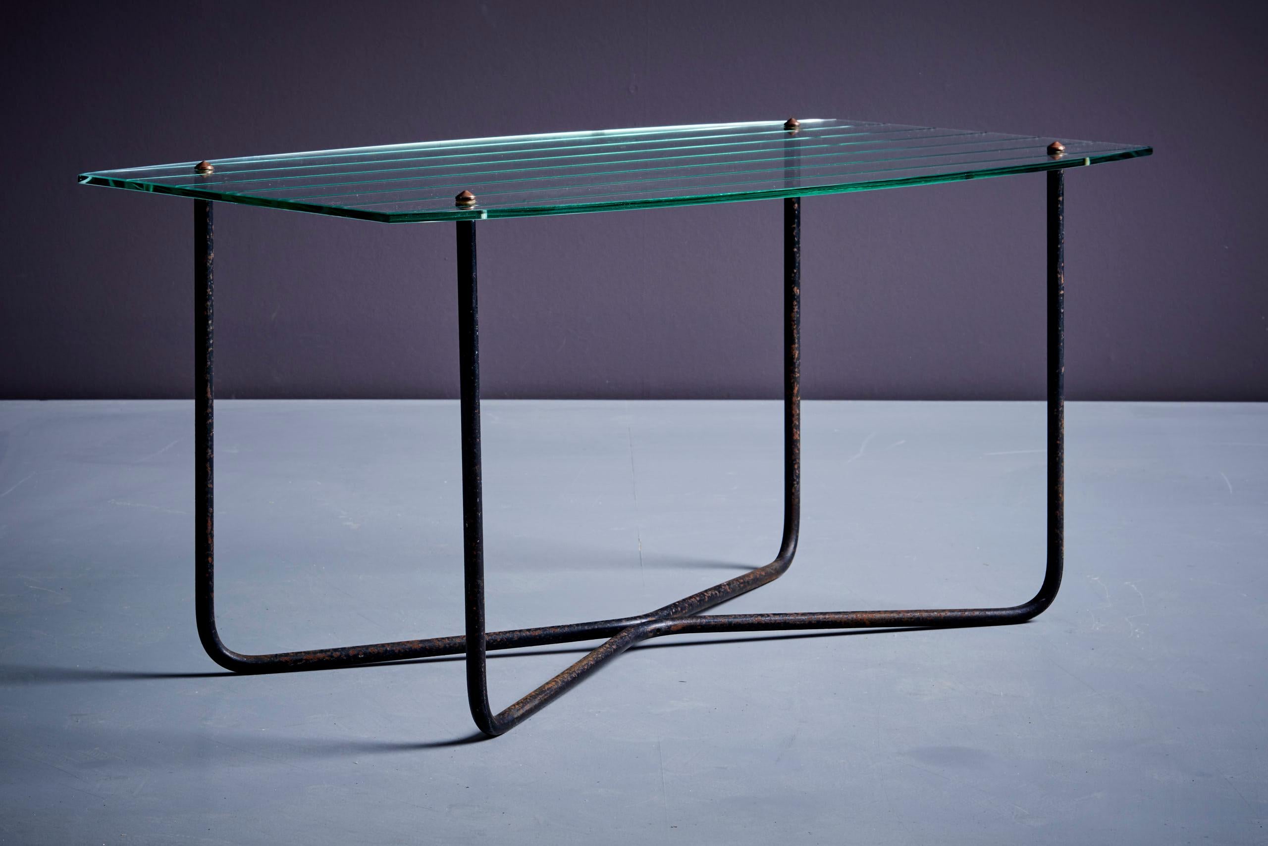 Jacques Hitier Coffee Table in Glass and Iron France - 1950s For Sale 4