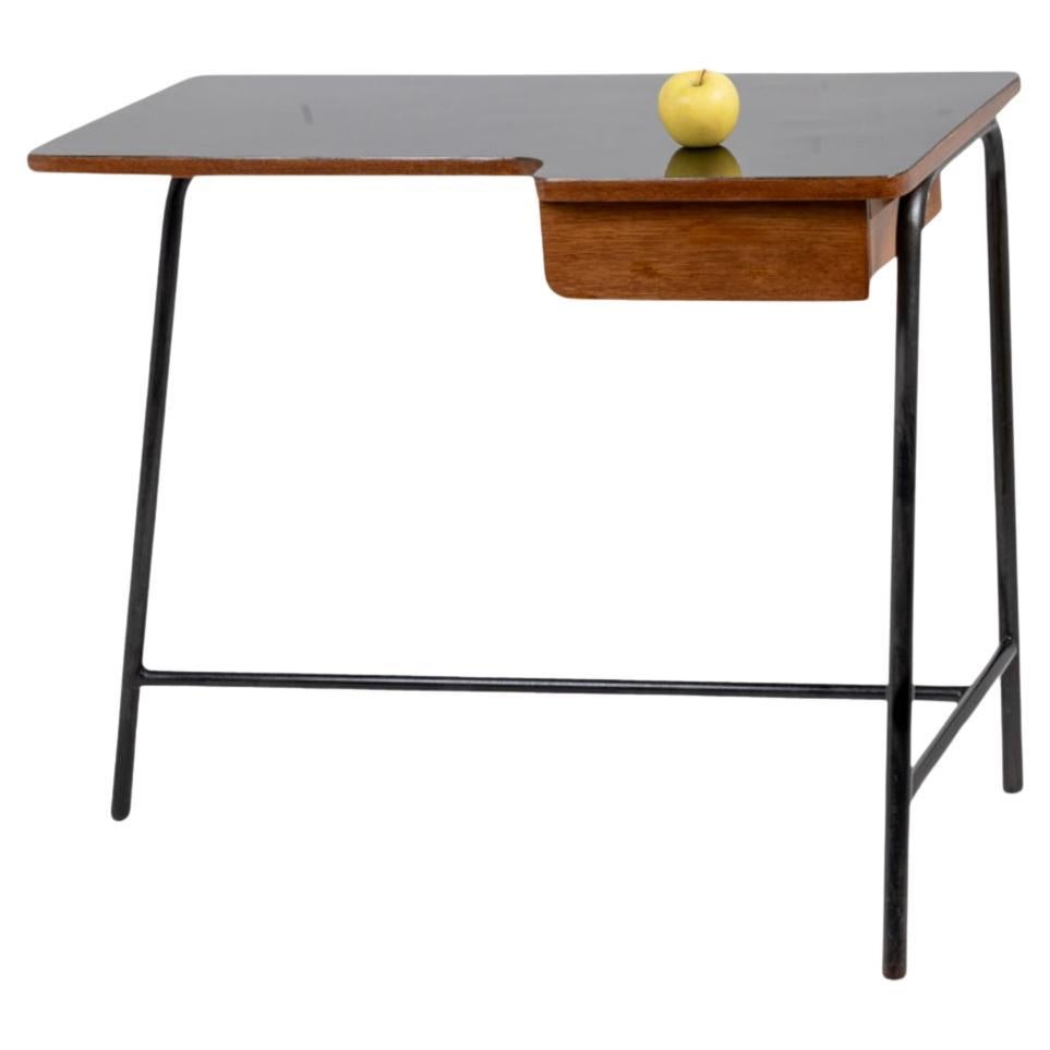 Jacques Hitier for MBO, Desk in oak and black metal, year 1951 For Sale