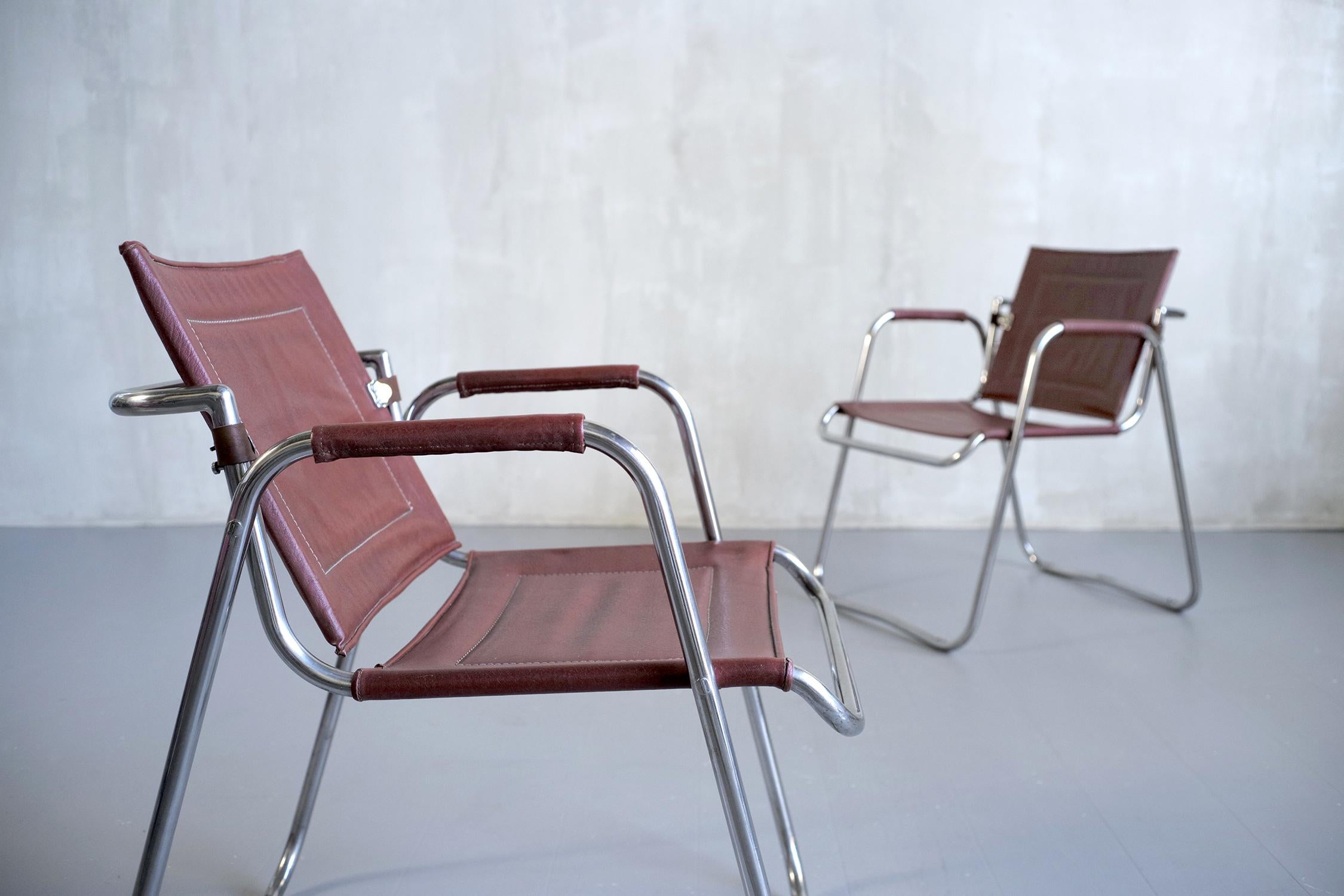 Mid-Century Modern Jacques Hitier, Pair of Tubauto Armchairs, France, 1950 For Sale