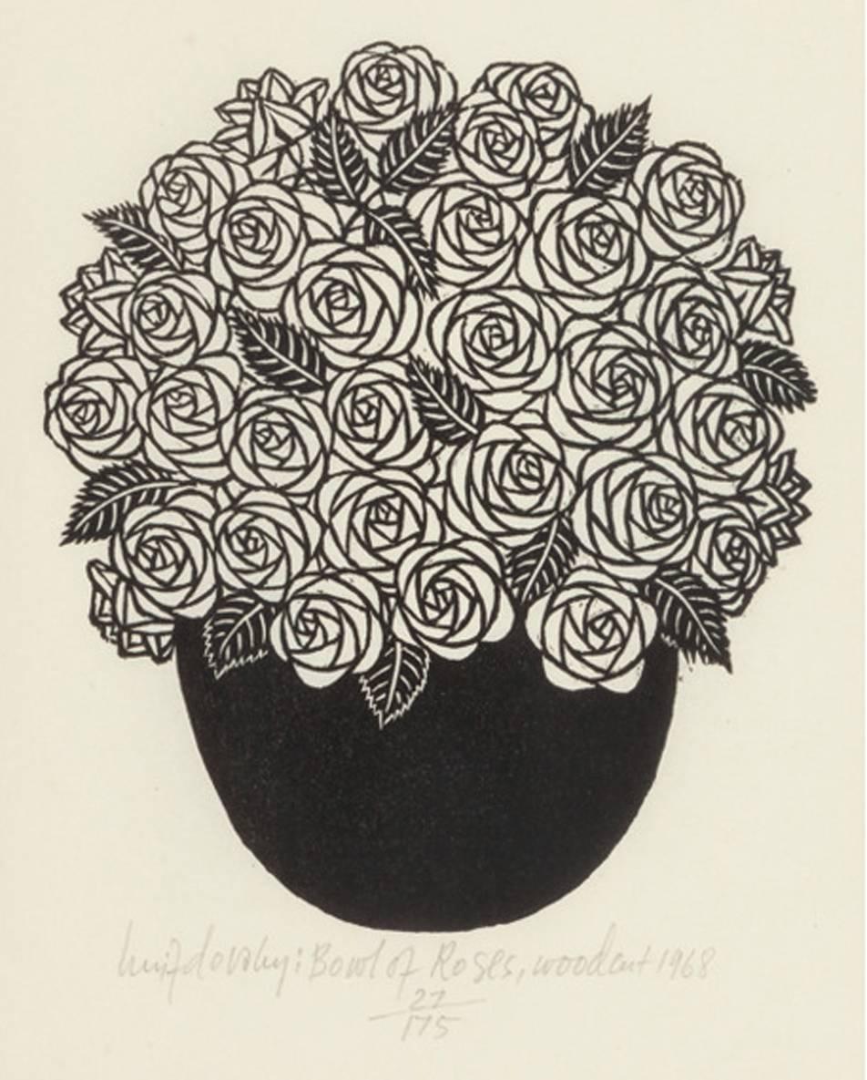 BOWL OF ROSES - Print by Jacques Hnizdovsky