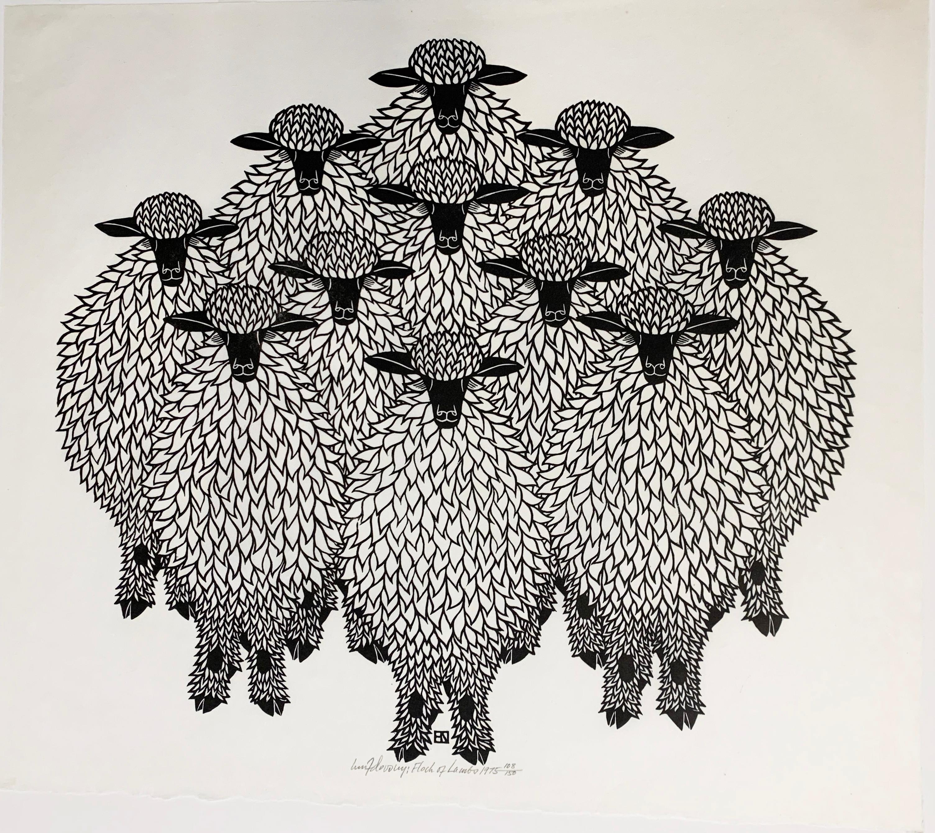 Jacques Hnizdovsky Animal Print - FLOCK OF LAMBS