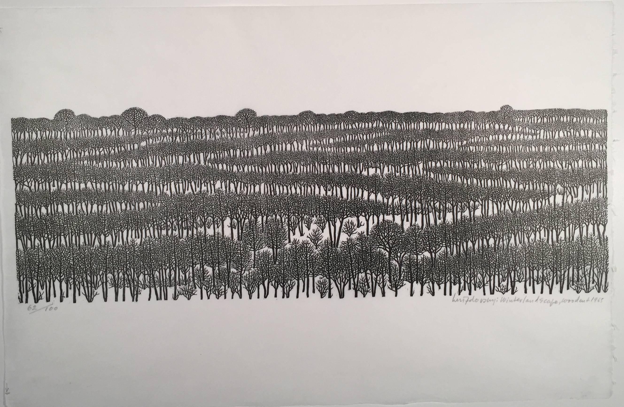 Jacques Hnizdovsky Landscape Print - WINTER LANDSCAPE