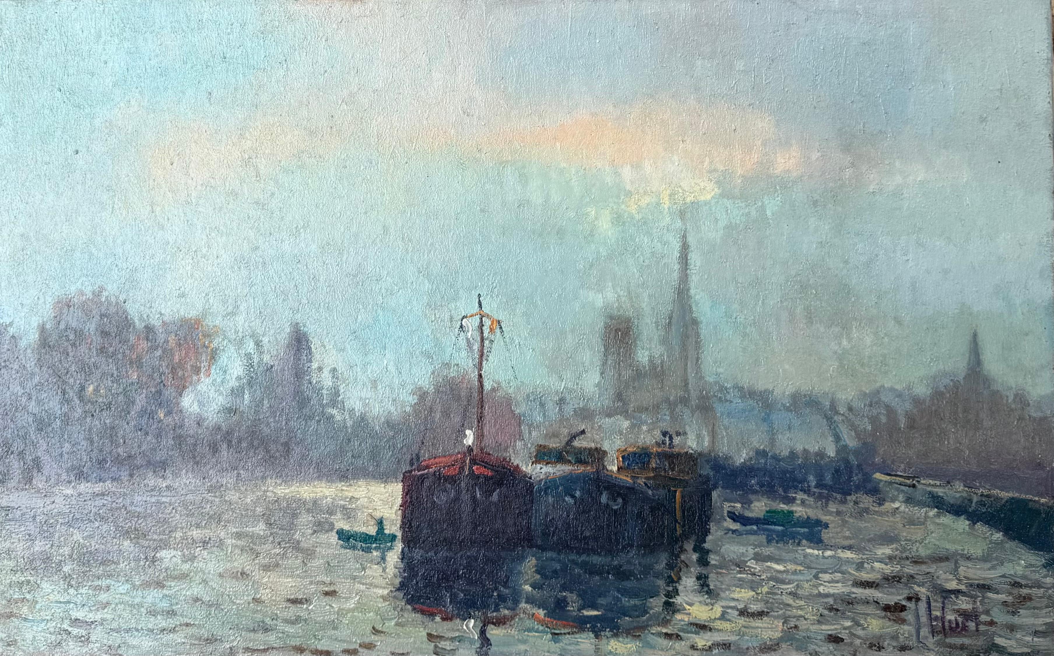 Jacques Huet Landscape Painting - “Along the Seine, Paris”