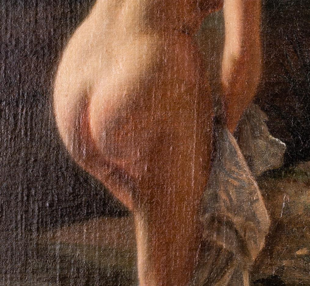 19th Century French oil painting by Loustau 'Homage to the bottom', 1868 1