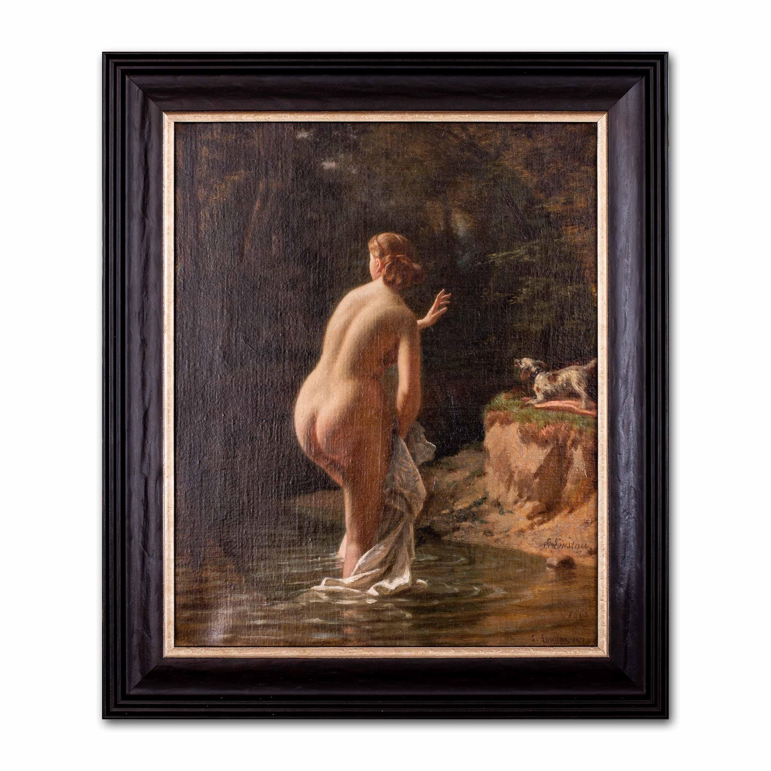 19th Century French oil painting by Loustau 'Homage to the bottom', 1868 4