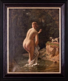 19th Century French oil painting by Loustau 'Homage to the bottom', 1868