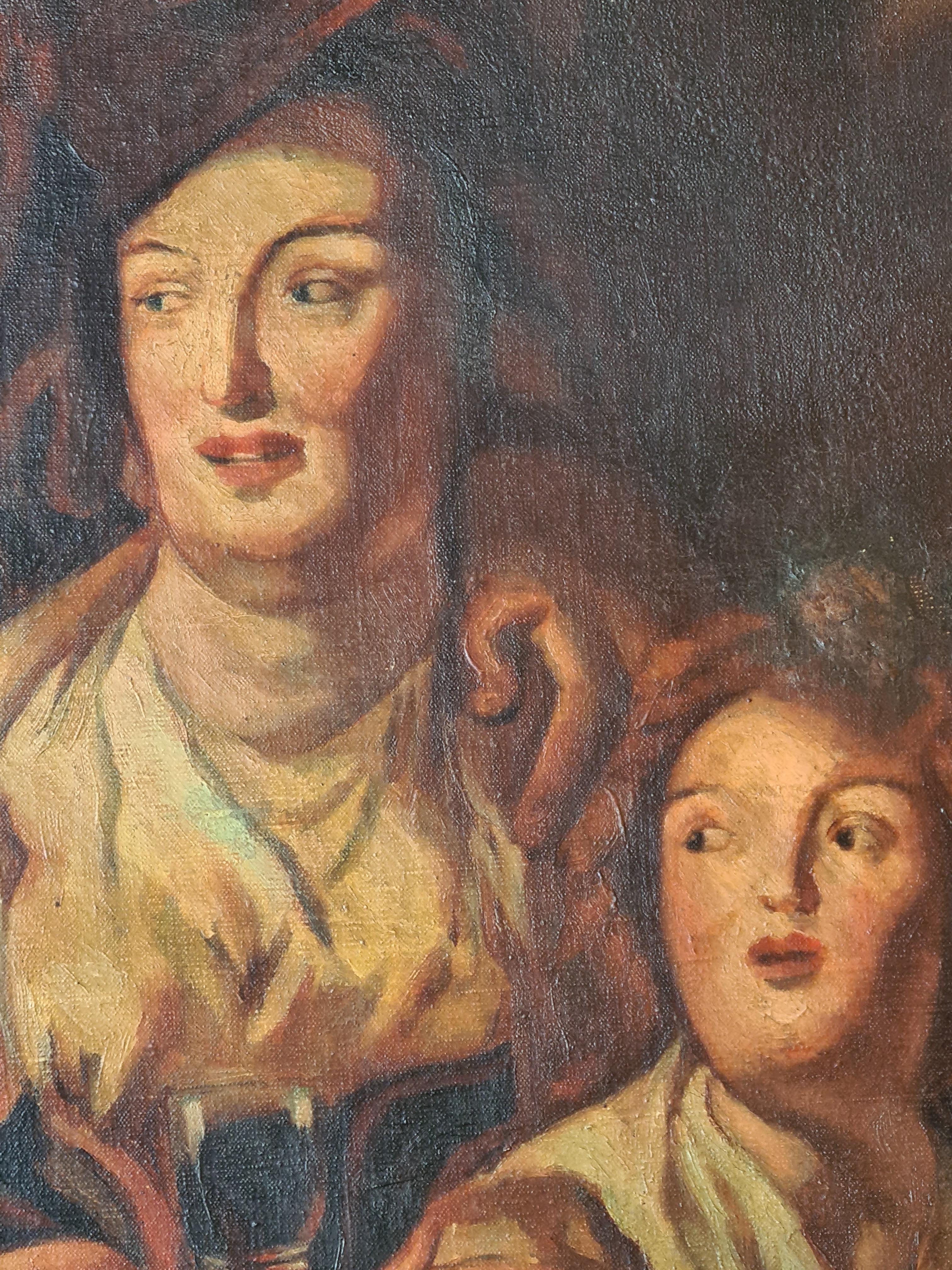 Copia di olio su tela della fine del XIX secolo de Il re beve di Jacques Heldly, attualmente conservata al Louvre di Parigi. Si tratta probabilmente di una copia accademica dipinta in situ nel museo da uno studente. Di ottima qualità, di grandi