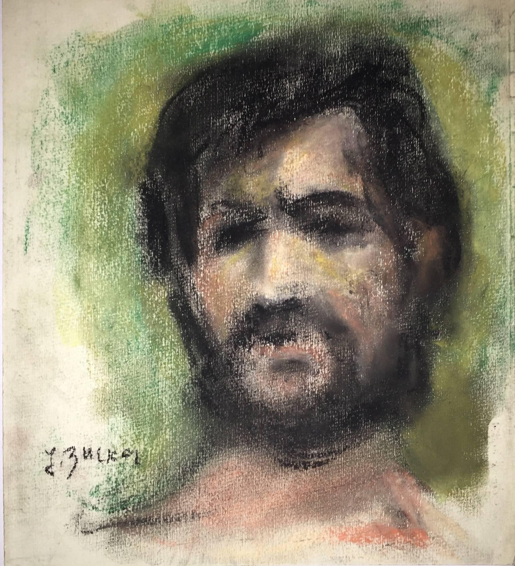 Jacques (Jakub) Zucker Figurative Painting - Portrait Drawing Bearded Man Ecole D'Paris, WPA, Bezalel Artist