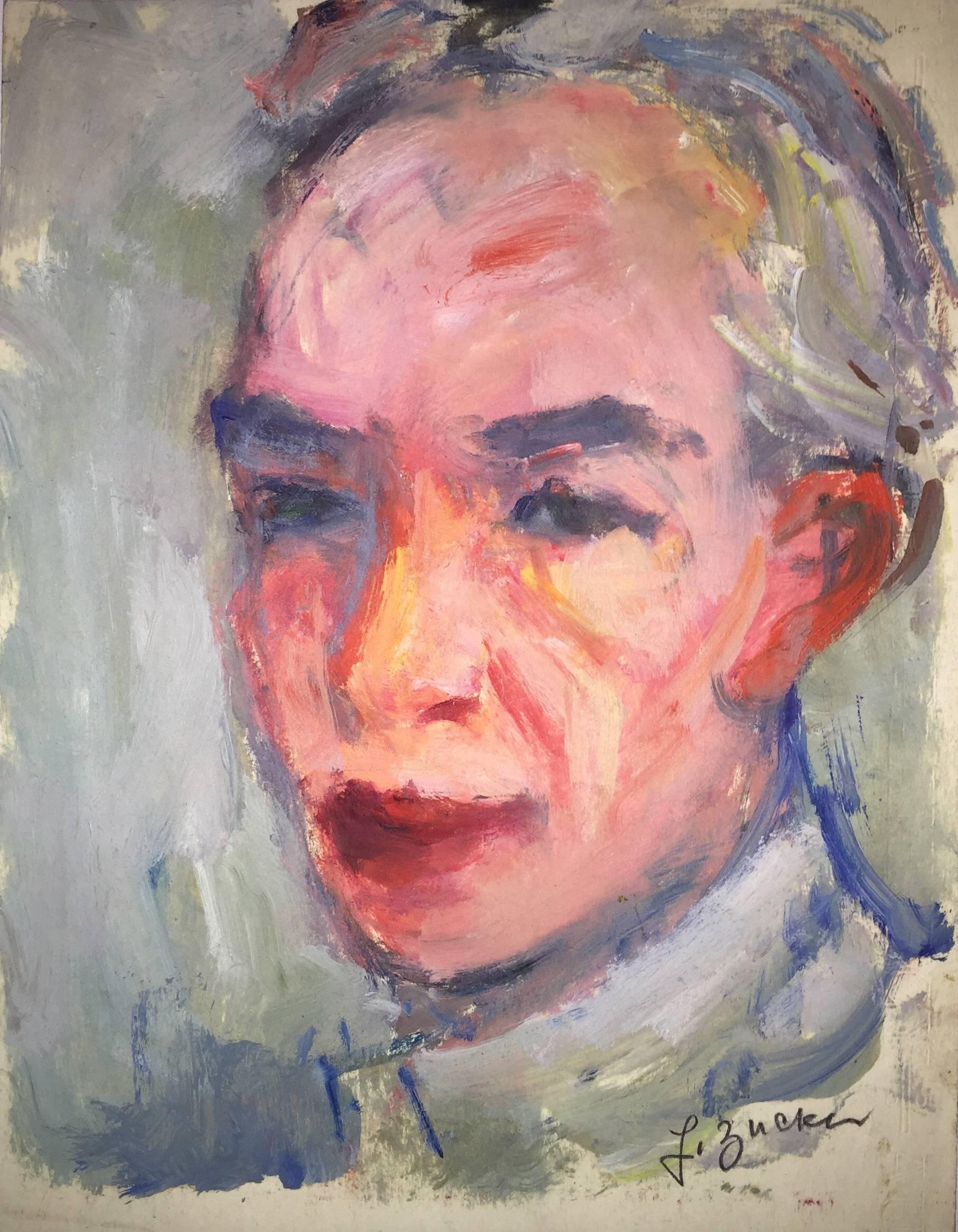 Figurative Painting di Jacques (Jakub) Zucker - Raro autoritratto a olio polacco, Ecole D'Paris, WPA, Scuola Bezalel