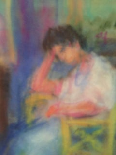 Femme artiste dans l'atelier de dessin au pastel, École d'Paris, WPA, artiste de Bezalel