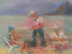 Beach Scene Pastel Drawing Polish Ecole D'Paris, WPA, Bezalel Artist