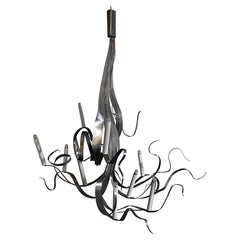Jacques Jarrige Sculptural Ribbon Chandelier in Patinated Metal, France, 2000s