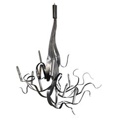 Jacques Jarrige Sculptural Ribbon Chandelier in Patinated Metal, France, 2000s
