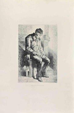 La Priere - Aguafuerte de Jacques-Joseph Lecurieux - Años 1860