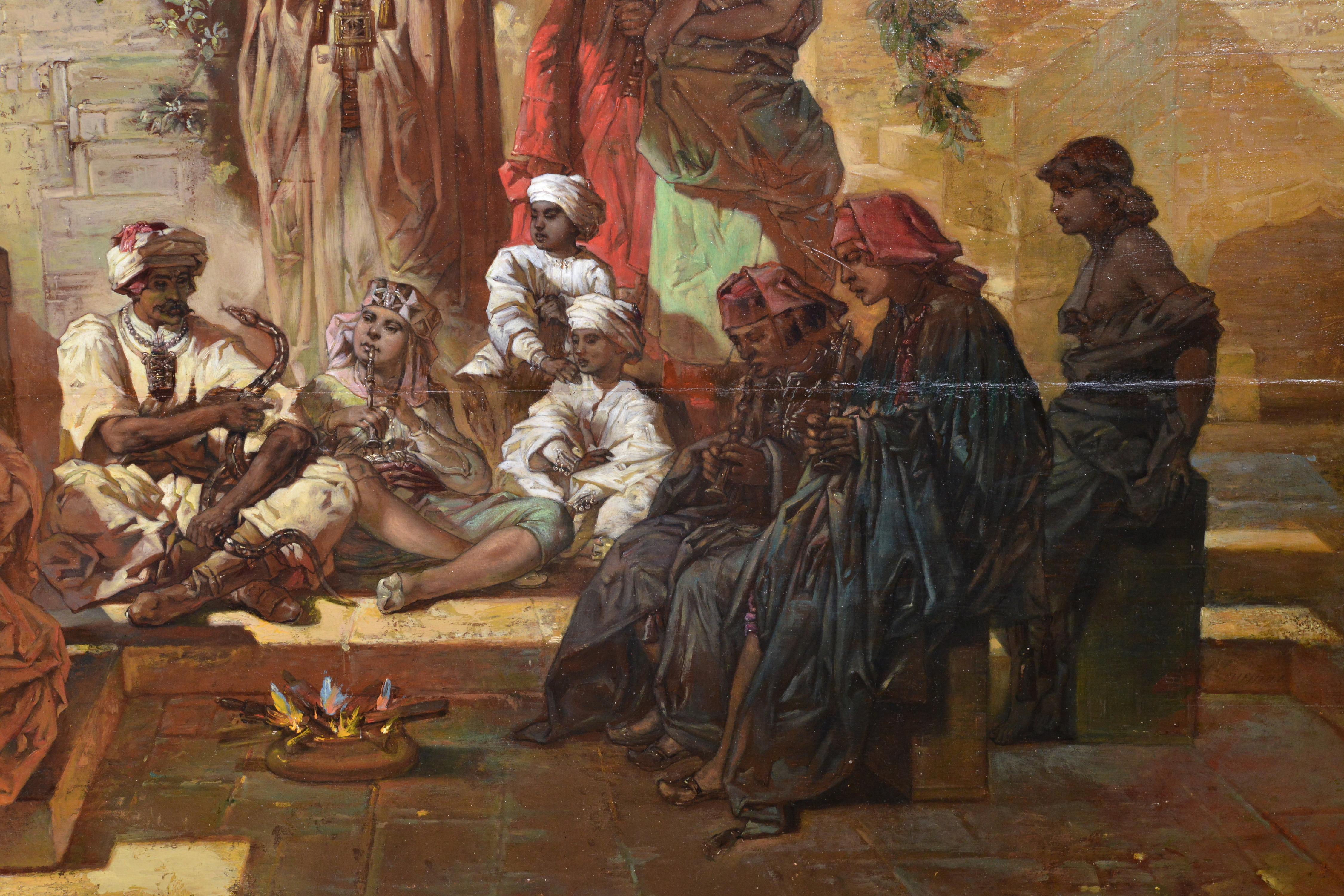 Französische Genre-Szene, Straßenschlangen Charmeur, Ölgemälde von Lecurieux, 19. Jahrhundert (Realismus), Painting, von Jacques - Joseph Lecurieux