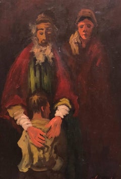 Peinture à l'huile judaïque lituanienne de l'École de Paris, famille réfugiée
