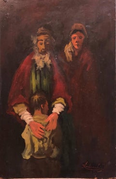 Peinture à l'huile judaïque lituanienne de l'École de Paris, famille réfugiée