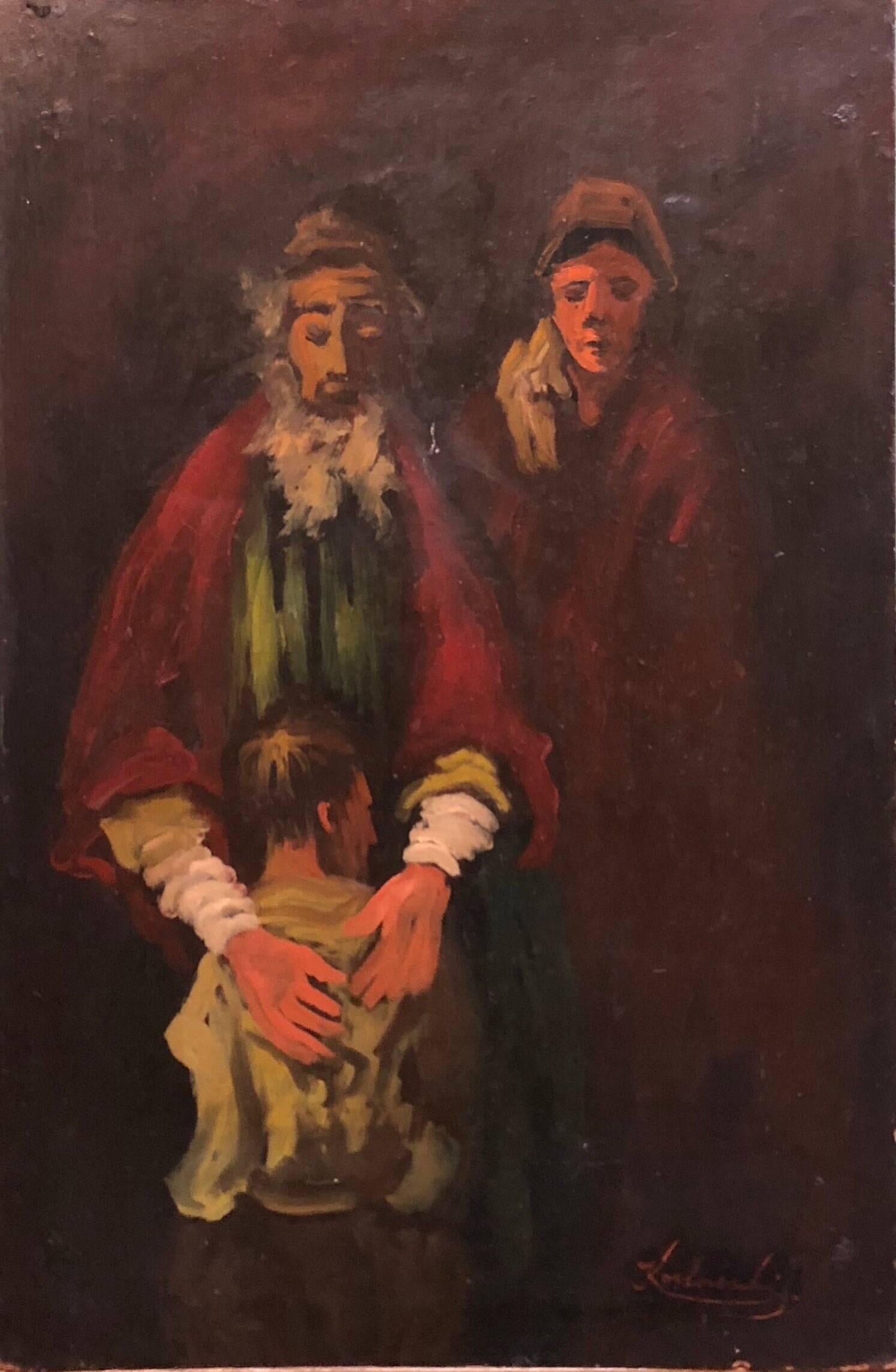Jacques Koslowsky Portrait Painting - Lithuanian French Ecole de Paris Judaica Oil Painting Refugee Family
