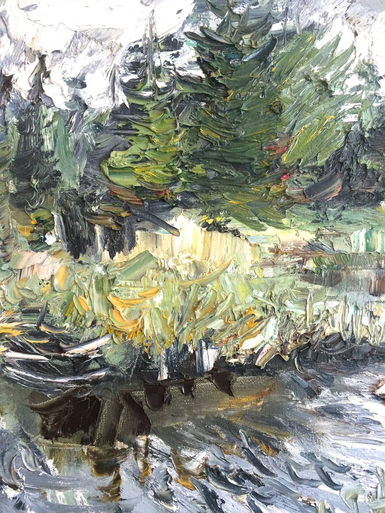 Landschaft mit Fluss  Abstrakter Expressionismus (Grau), Landscape Painting, von Jacques Kupfermann