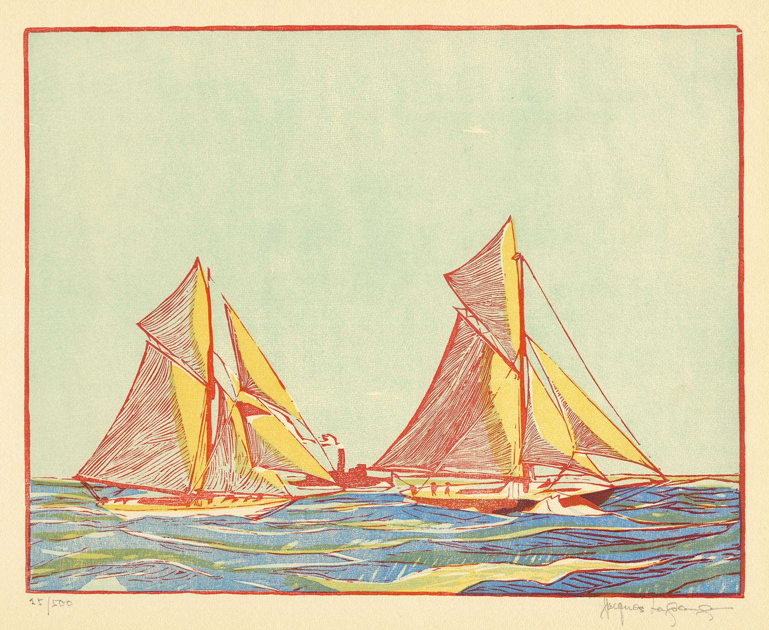 Jacques La Grange Figurative Print - 'After the Start' — America's Cup, 1893