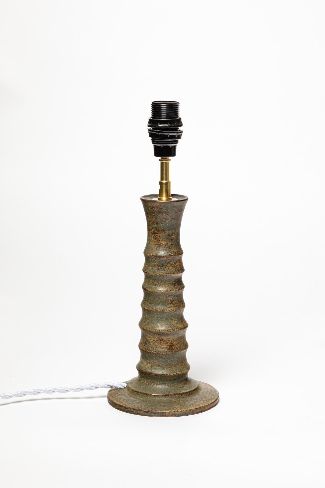 French Jacques Lacheny 20th century design stoneware grey ceramic table lamp 1970 For Sale