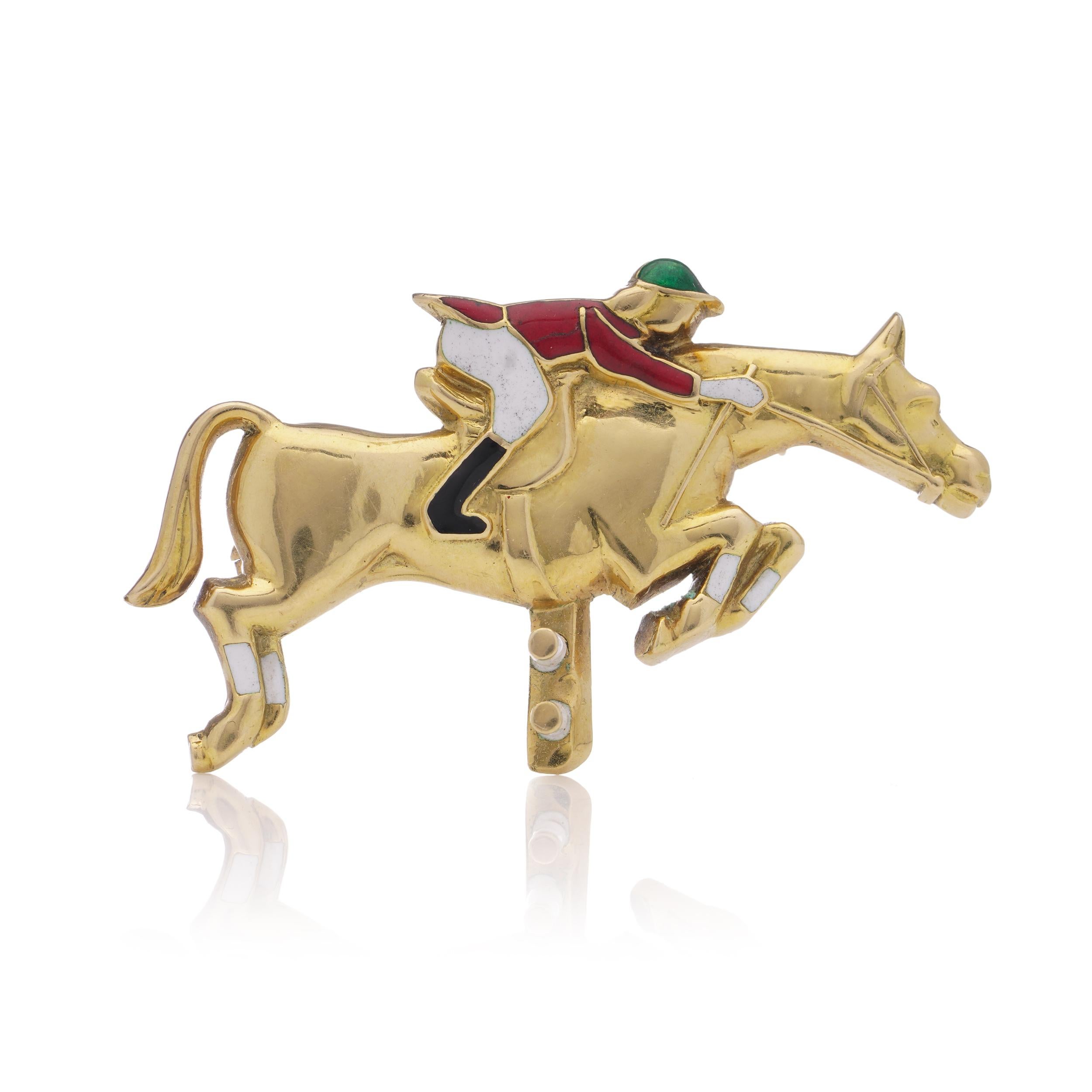 Jacques Lacloche 18 kt. yellow gold jockey and horse brooch For Sale 1