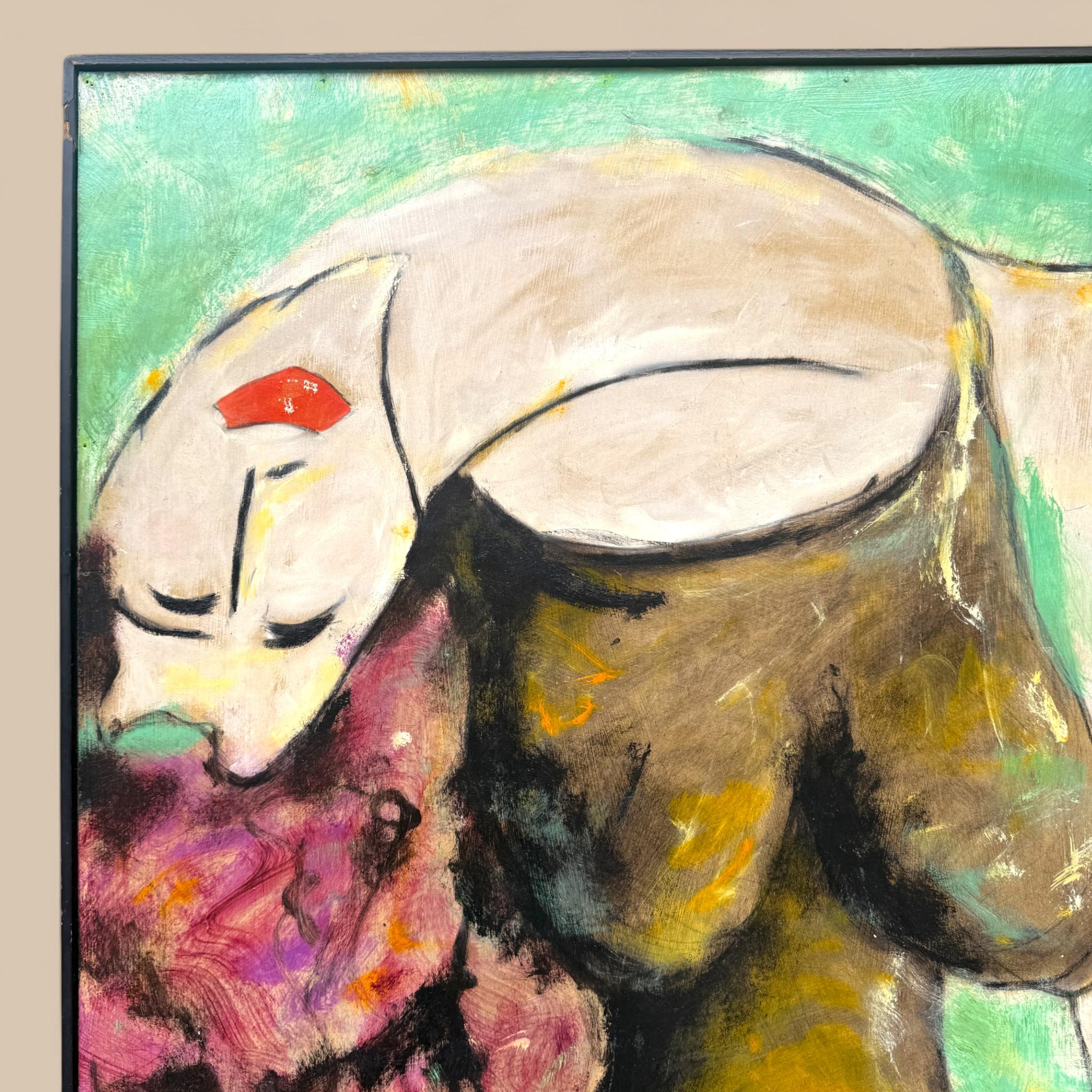 Jacques Lagrange, Woman with Flowers, Oil on cardboard, circa 1950–1955 im Angebot 3