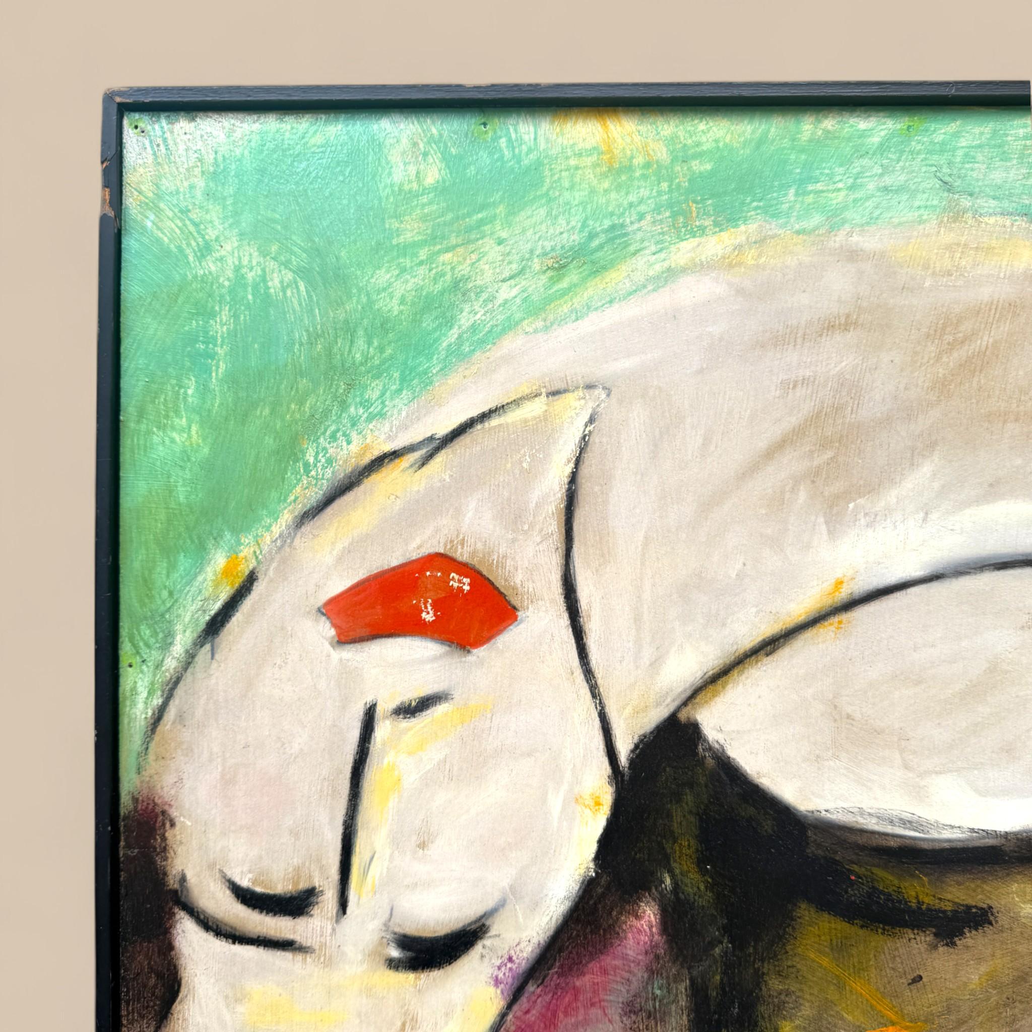Jacques Lagrange, Woman with Flowers, Oil on cardboard, circa 1950–1955 (Französisch) im Angebot
