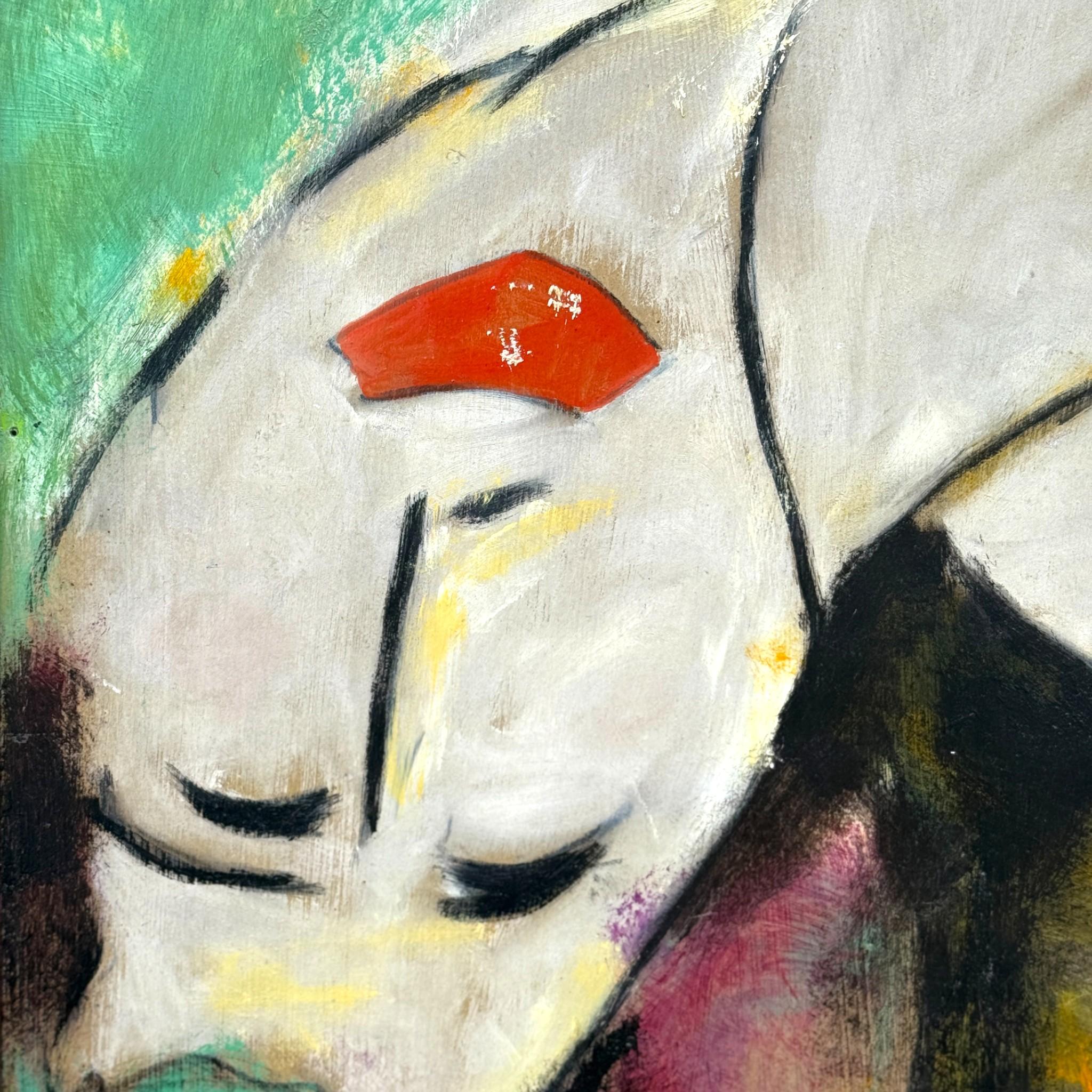 Jacques Lagrange, Woman with Flowers, Oil on cardboard, circa 1950–1955 (Geölt) im Angebot