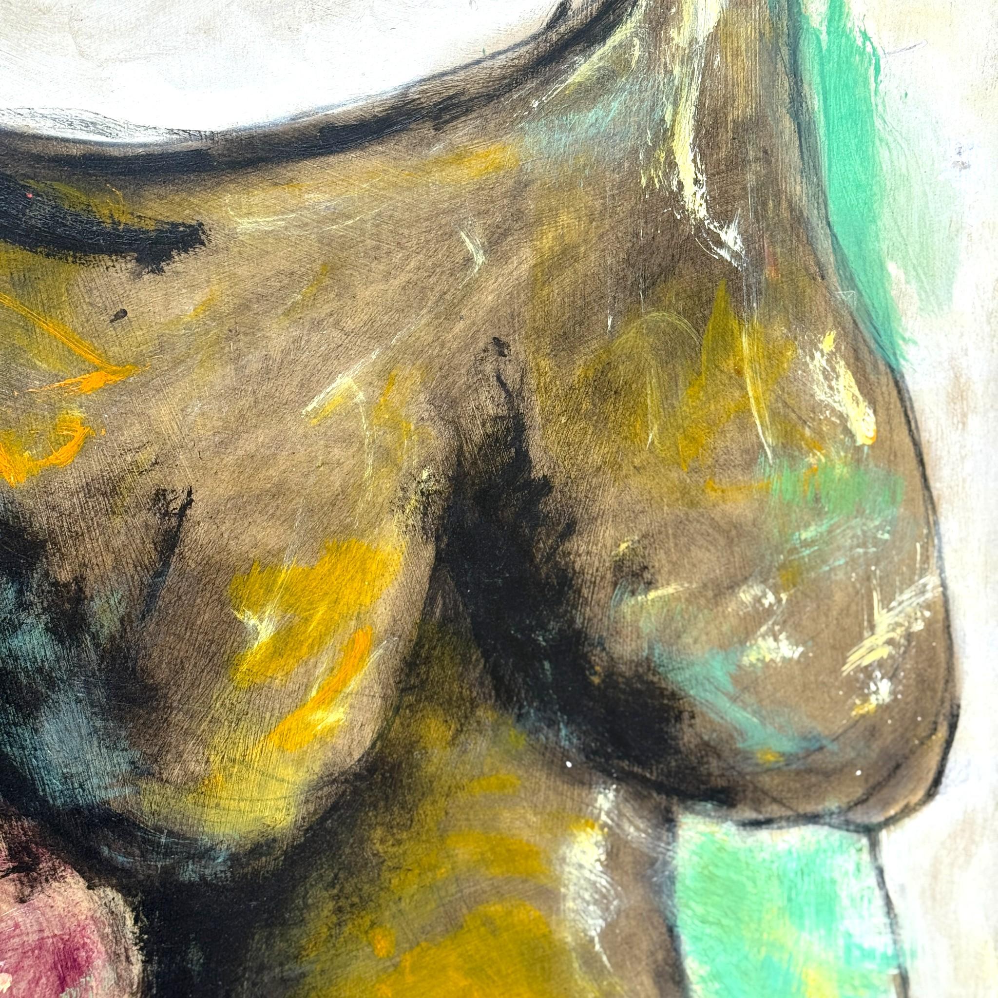 Jacques Lagrange, Woman with Flowers, Oil on cardboard, circa 1950–1955 (Mitte des 20. Jahrhunderts) im Angebot