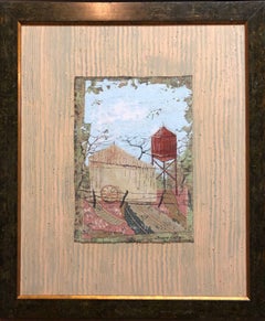 Mixed Media Farmhouse, Barn Oil Painting Collage