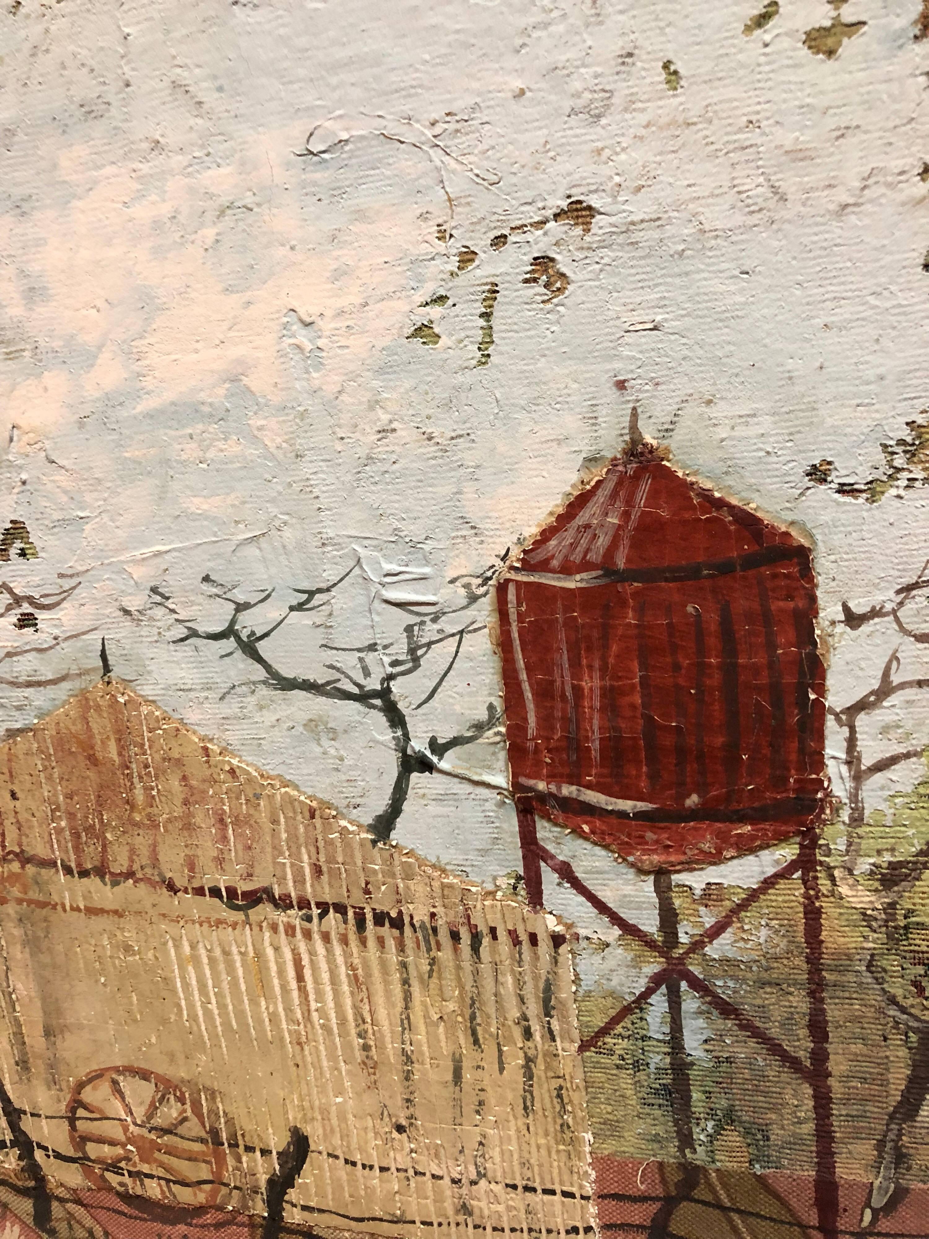 Collage de peinture à l'huile Mixed Media Farmhouse, Barn en vente 3