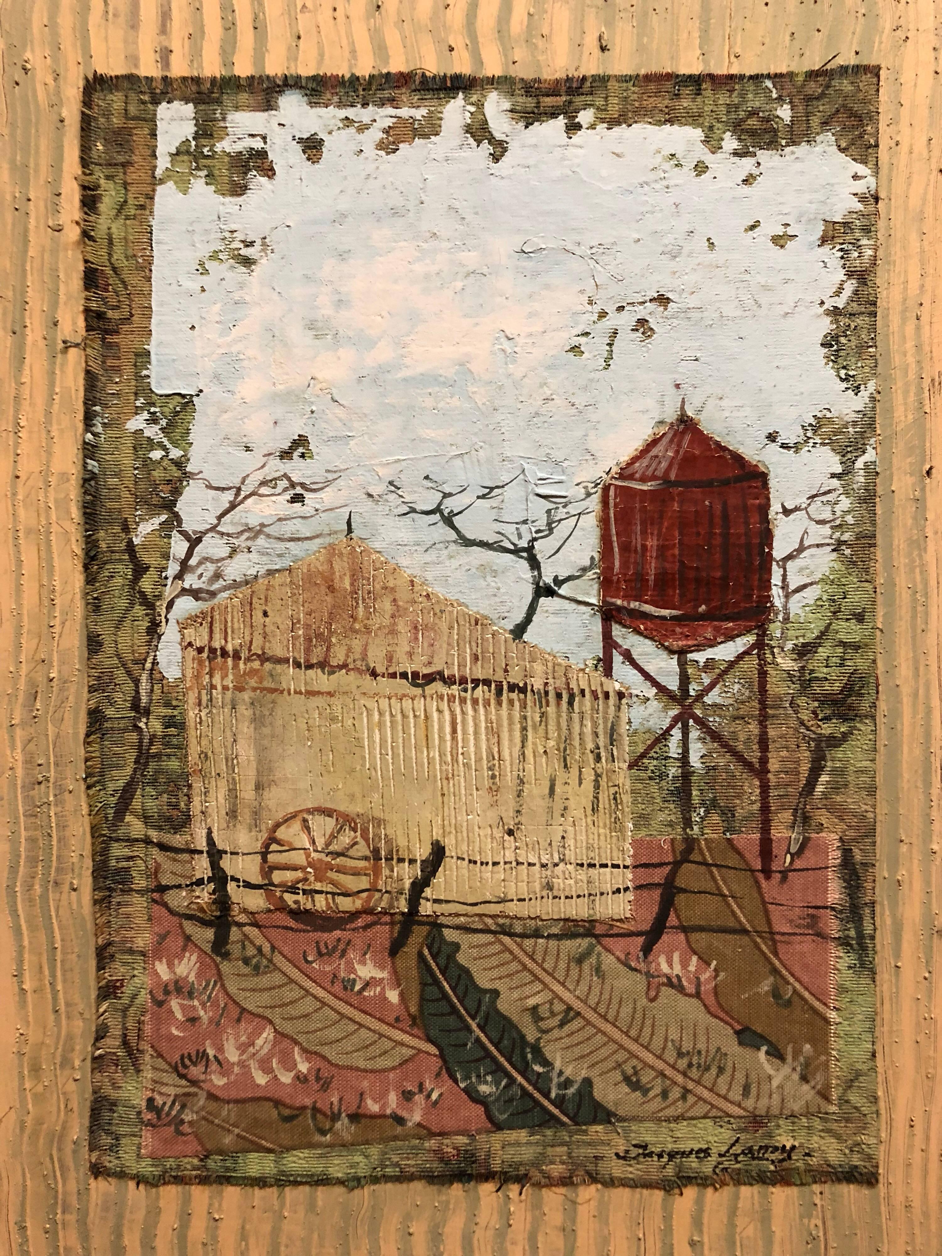 Collage de peinture à l'huile Mixed Media Farmhouse, Barn en vente 4