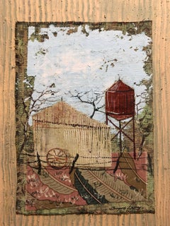 Vintage Mixed Media Farmhouse, Barn Oil Painting Collage