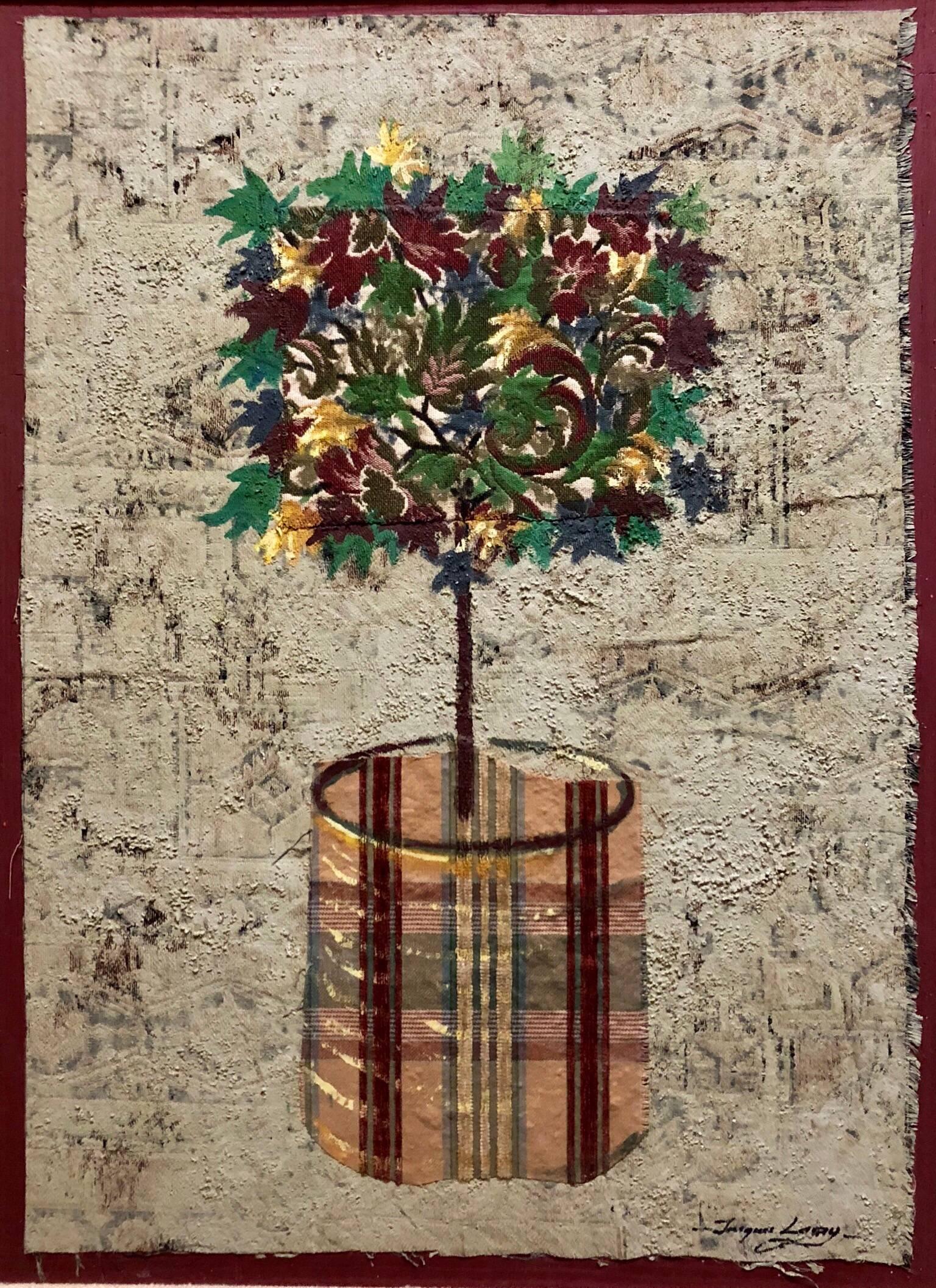 Mixed Media Floral Oil Painting Collage Bouquet of Flowers Topiary For Sale 1