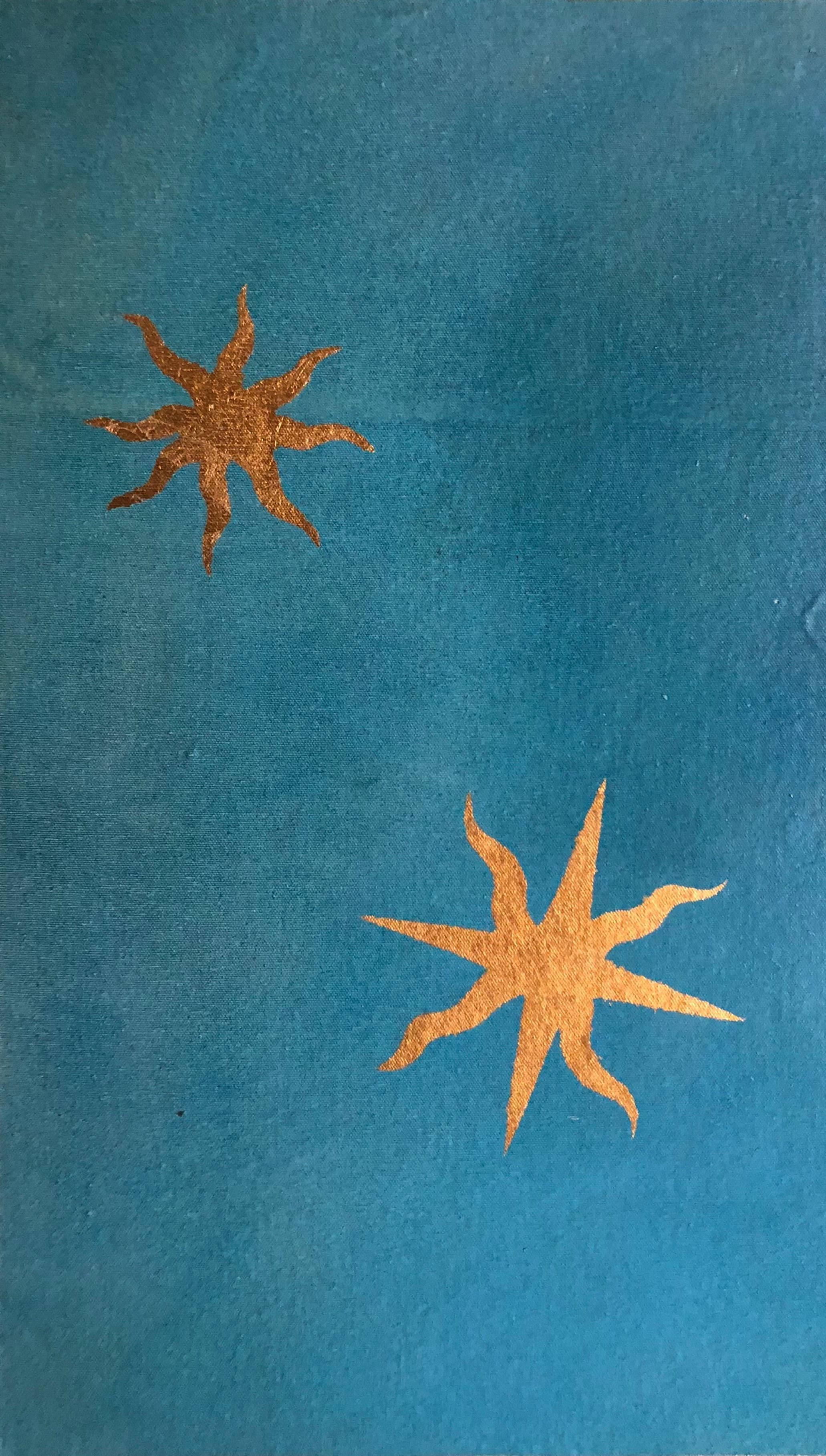 Peinture à l'huile abstraite - Étoile en feuille d'or - 2 de 2 - Painting de Jacques Lamy