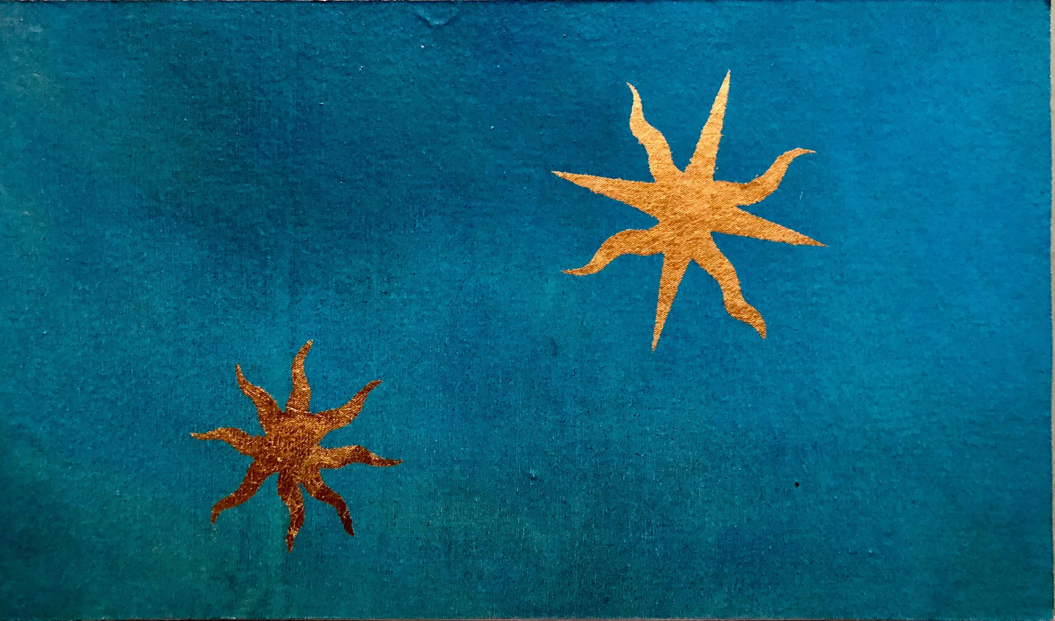 Abstraktes Ölgemälde Blattgold Sterne 2 von 2