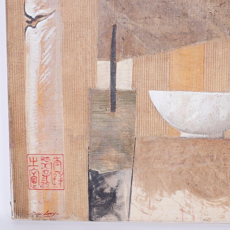 Pintura al óleo sobre lino al fresco - Still-Life Painting Gris de Jacques Lamy