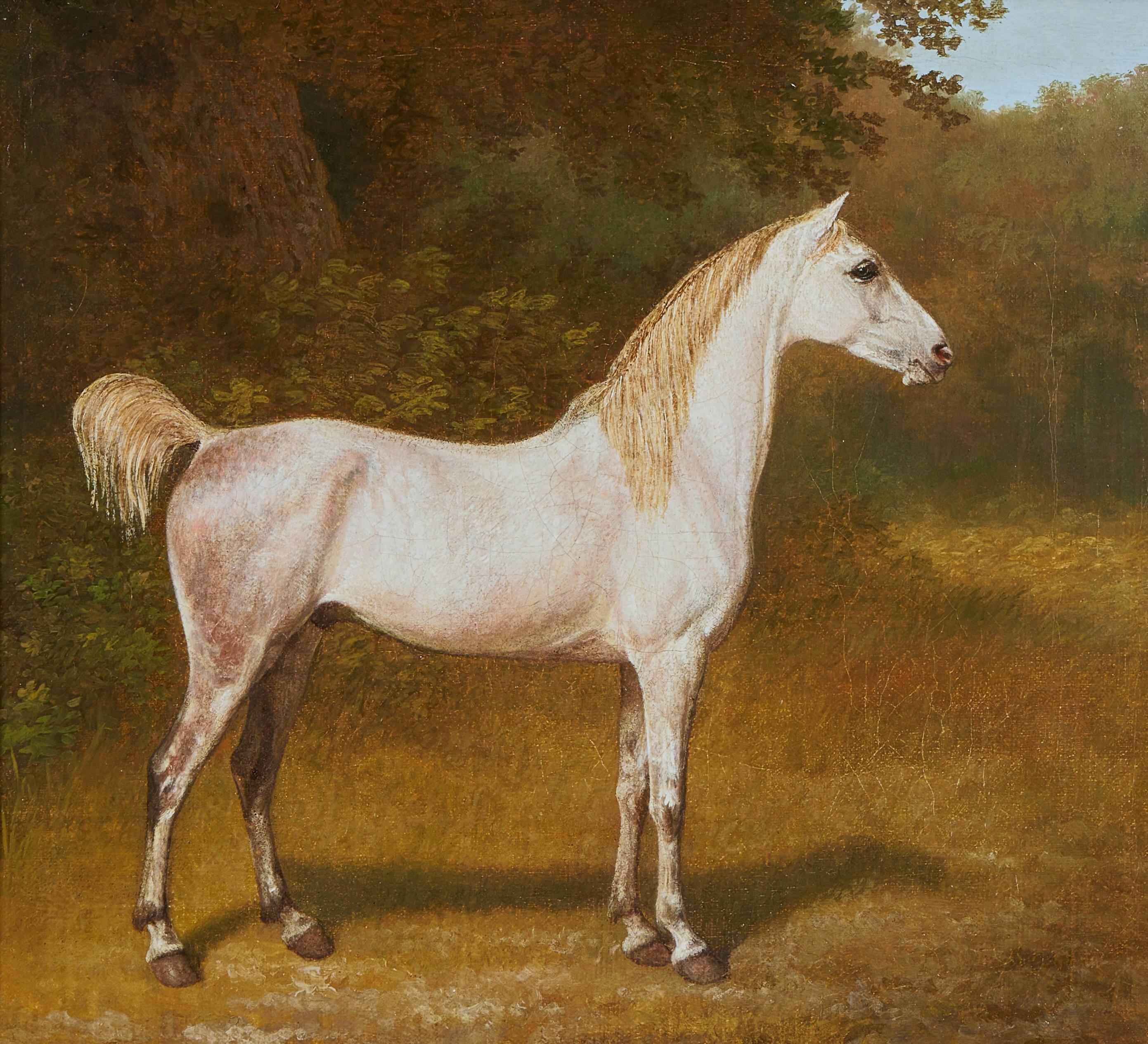 Un tisonnier arabe dans un paysage boisé - Painting de Jacques-Laurent Agasse
