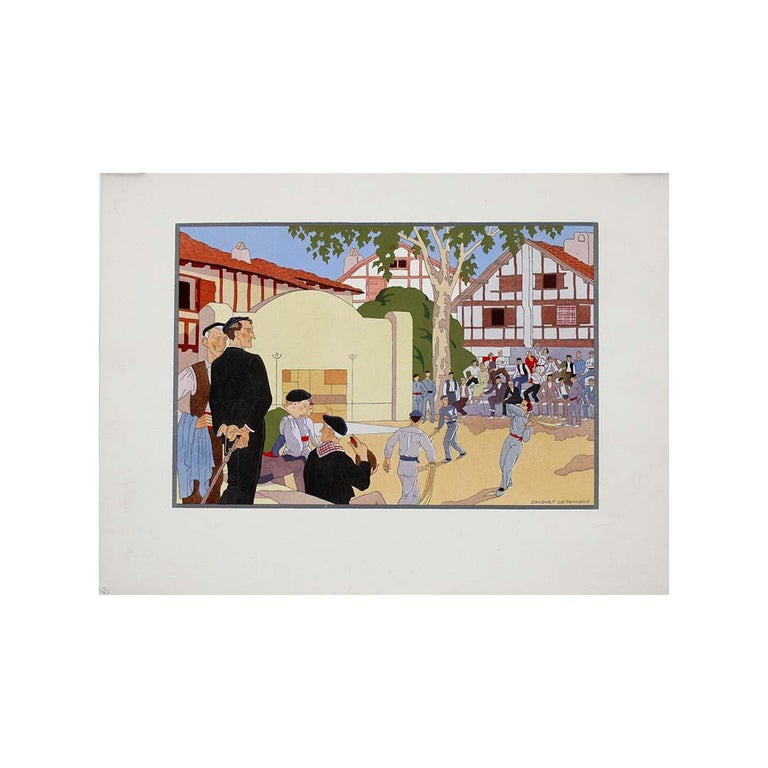 Jacques Le Tanneur – „Schablonendruck um 1930, La partie de pelote