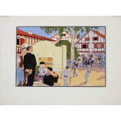 Estampado de plantilla de 1930, La partie de pelote basque de Jacques Le Tanneur
