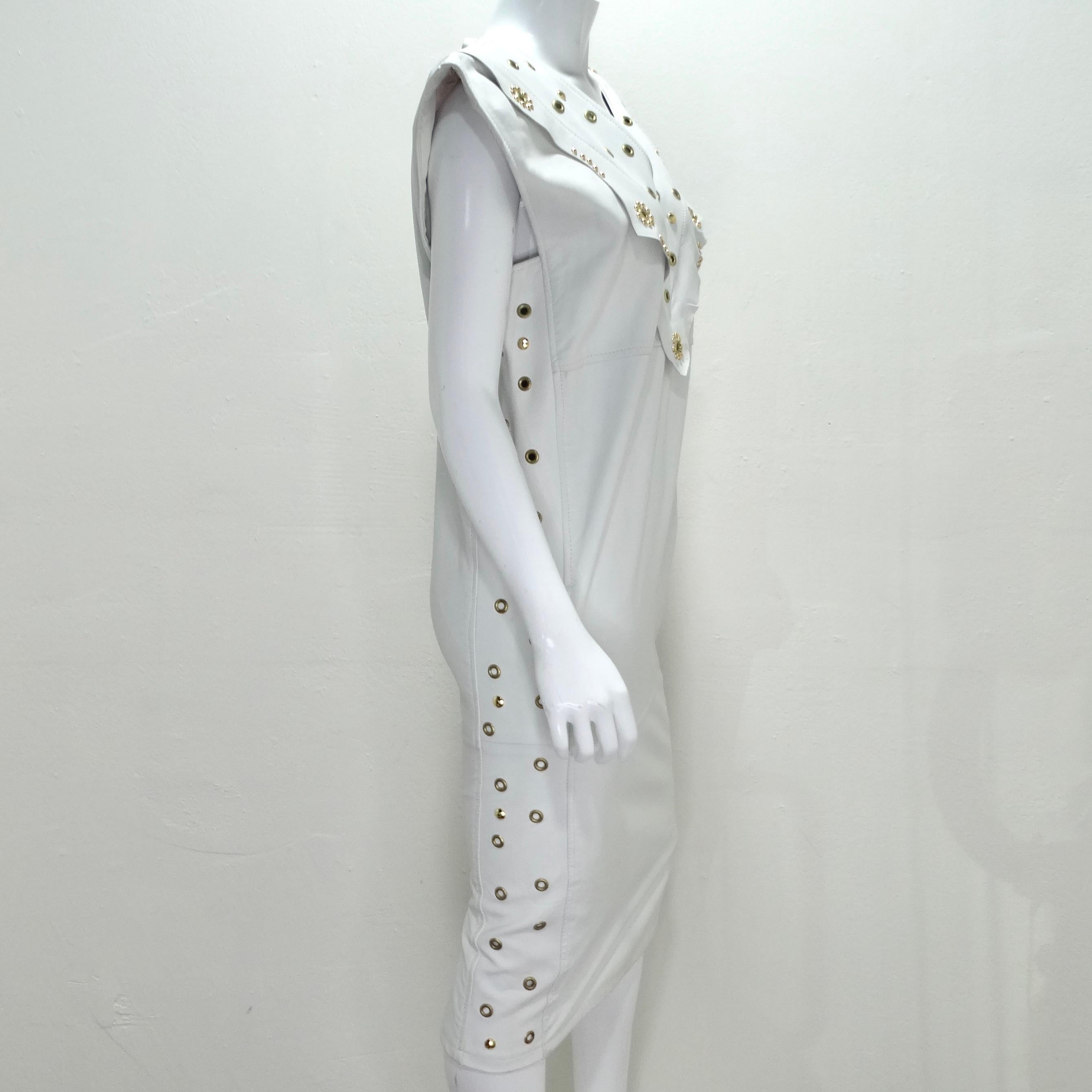 Jacques Lelong 1980s White Leather Studded Dress In Excellent Condition For Sale In Scottsdale, AZ