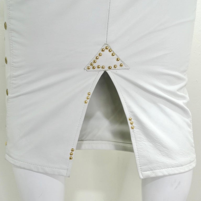 Jacques Lelong 1980s White Leather Studded Dress
