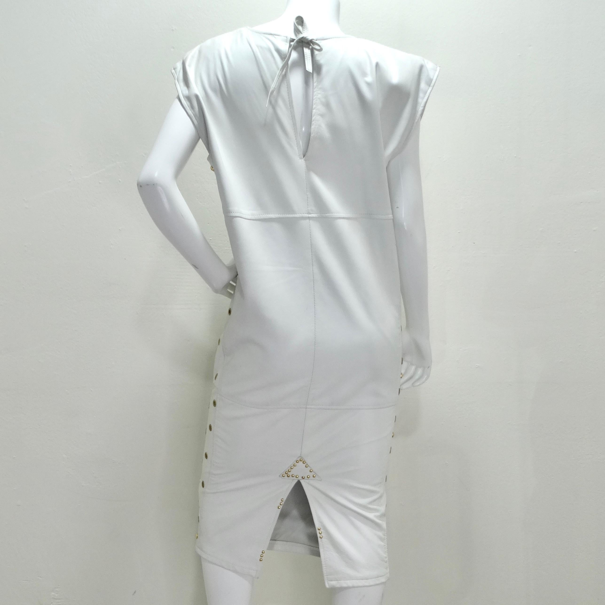 Robe cloutée en cuir blanc Jacques Lelong des années 1980 en vente 1