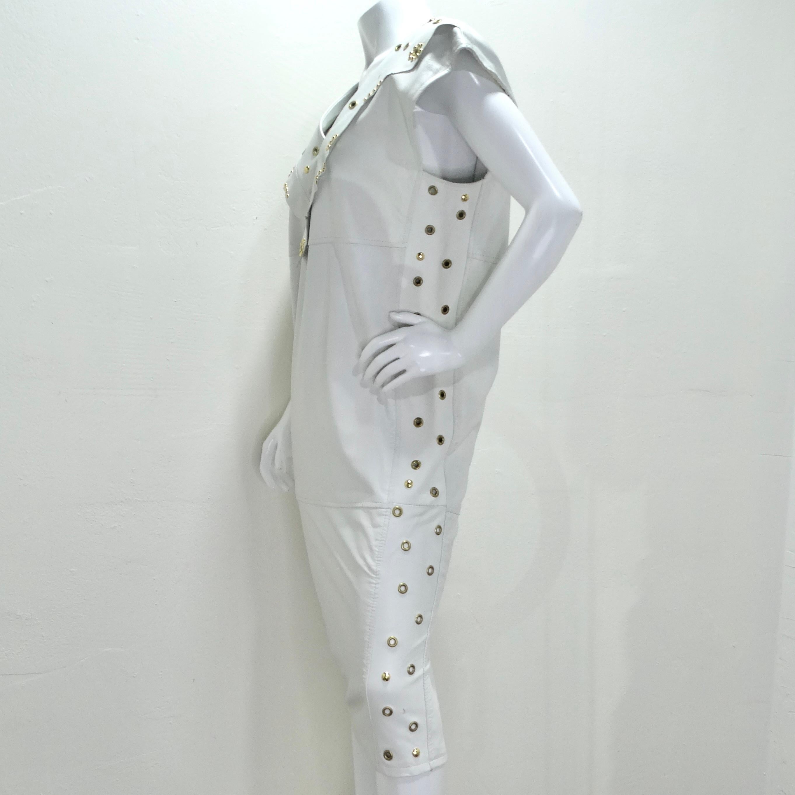 Robe cloutée en cuir blanc Jacques Lelong des années 1980 en vente 2