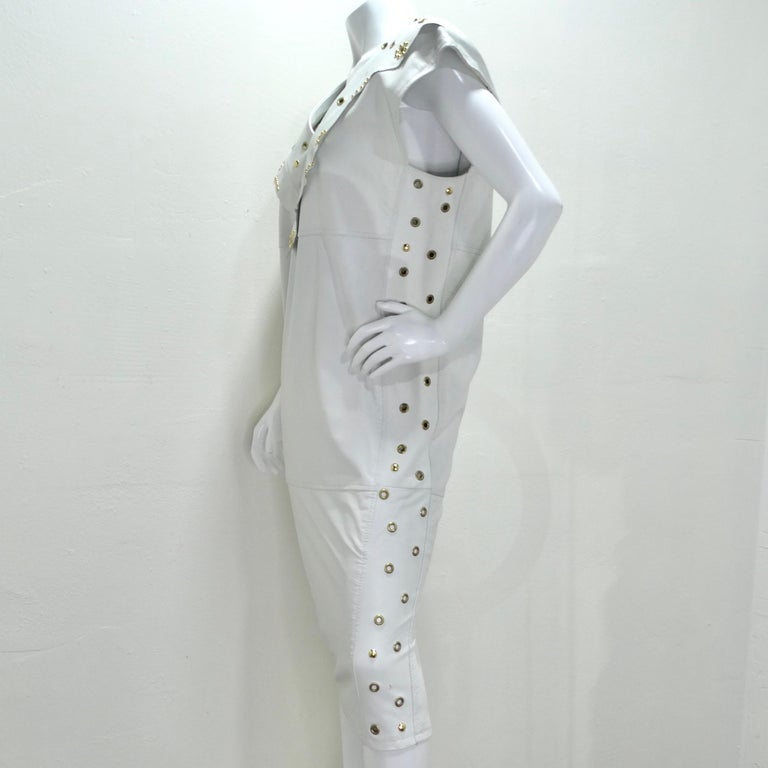 Jacques Lelong 1980s White Leather Studded Dress Jacques Lelong 1980s White Leather Studded Dress