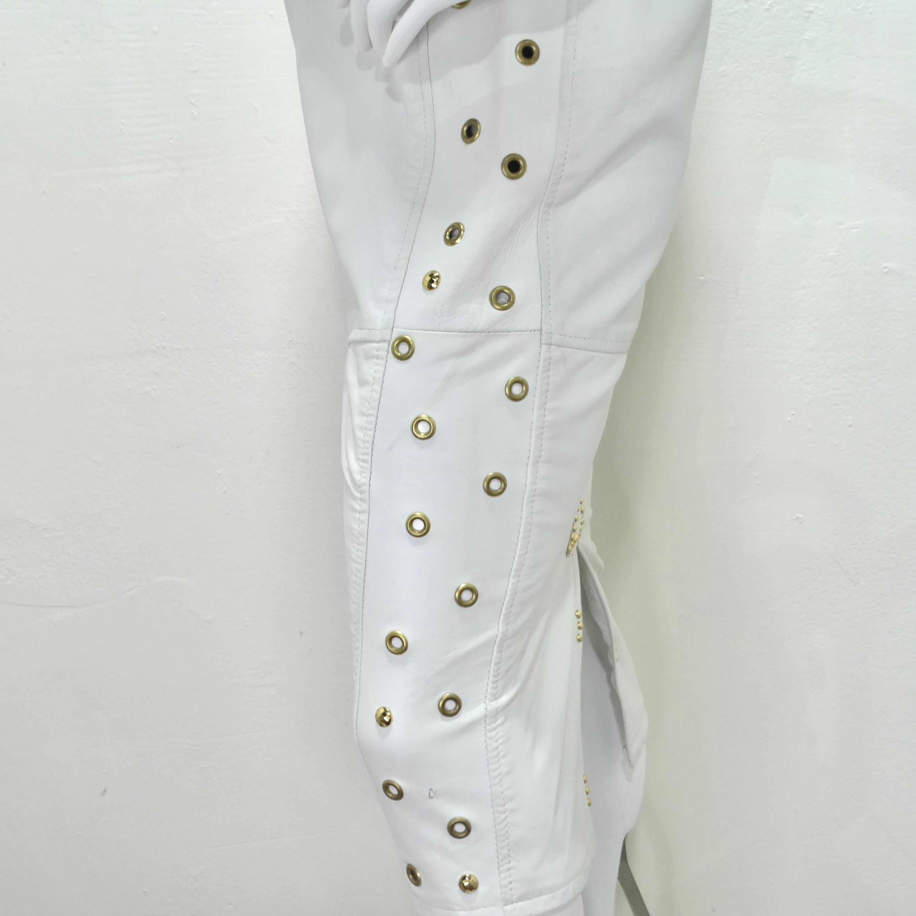 Jacques Lelong 1980s White Leather Studded Dress For Sale 3