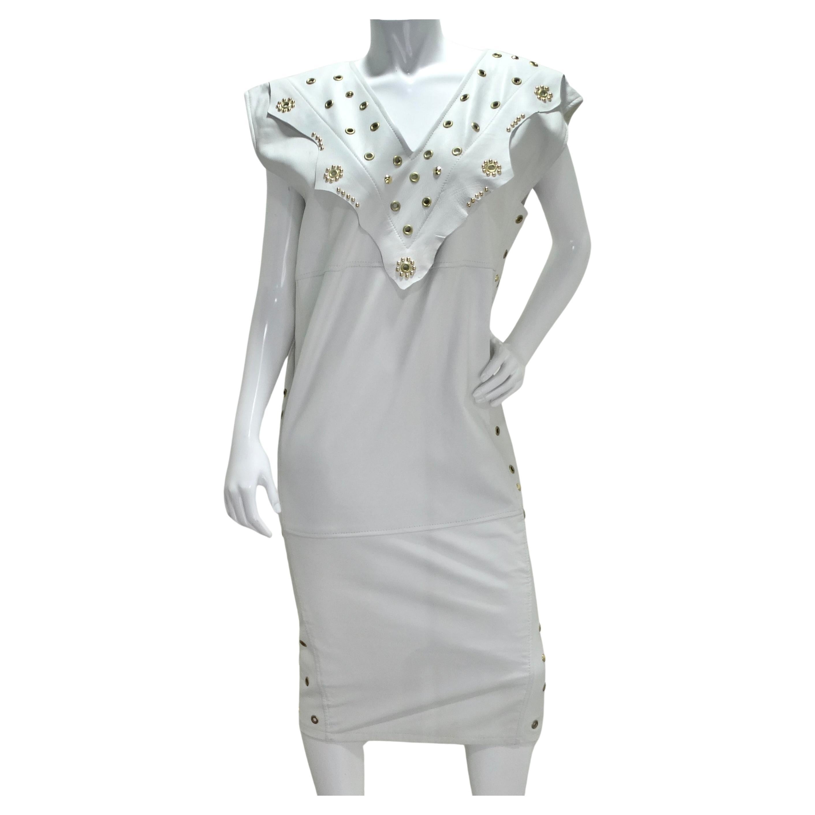 Jacques Lelong 1980s White Leather Studded Dress For Sale